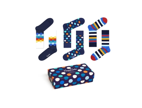 Pack de 3 Medias HAPPY SOCKS Gift Box 36/40 EU (Algodón - Multicolor)