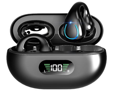 Auriculares Abiertos Inalámbricos Pantalla Digital Carga Horas Reproducción  BISBISOUS Bluetooth Negro