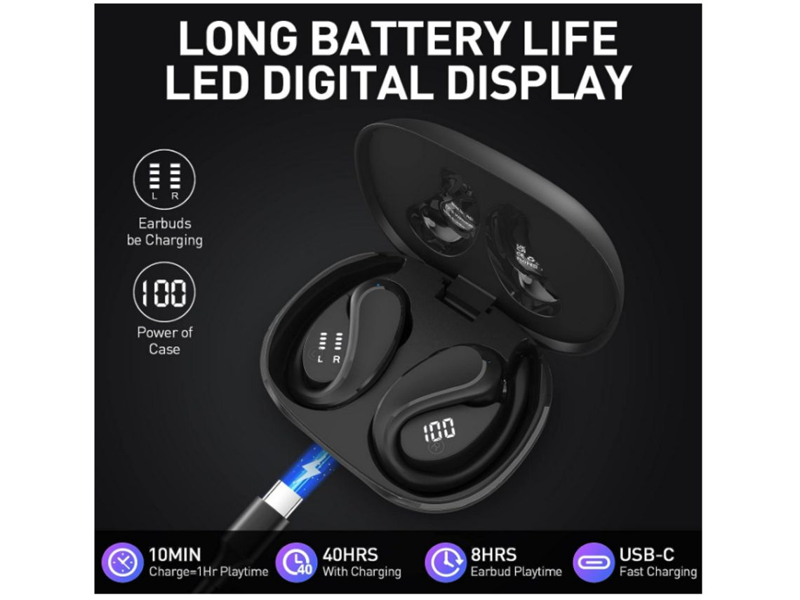 Auriculares Inalámbricos Bluetooth 5.3 Estéreo In-Ear Con Cable Negro 8  Horas