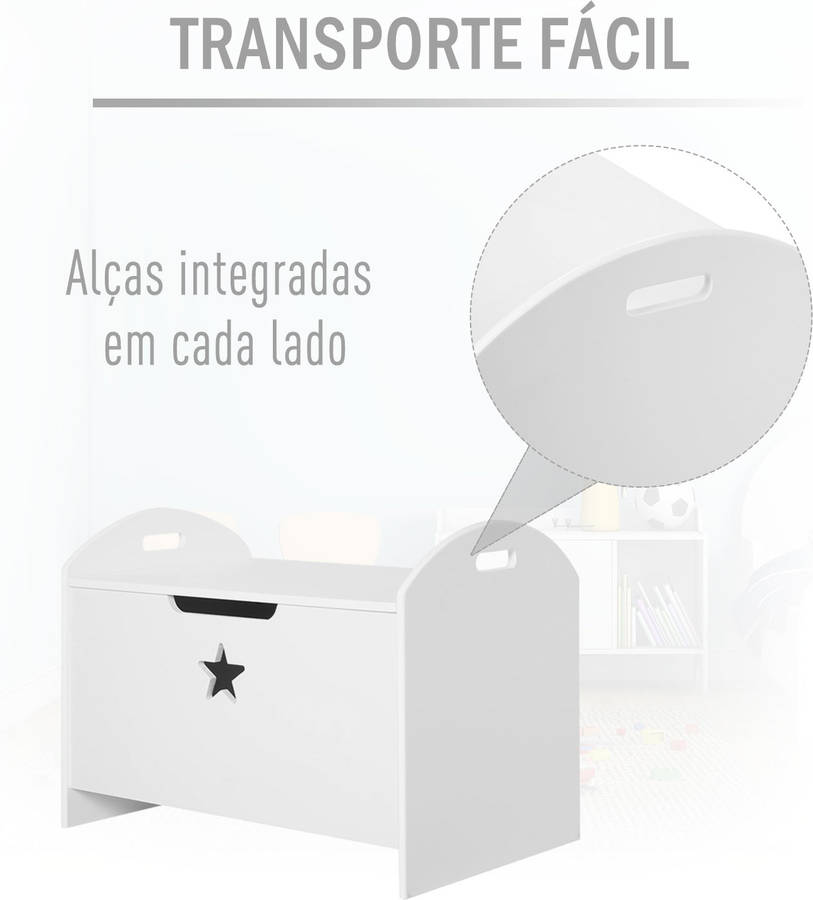 Caja de Almacenamiento Infantil HOMCOM Baúl Blanco (11 kg - 62x40x46.5 cm)