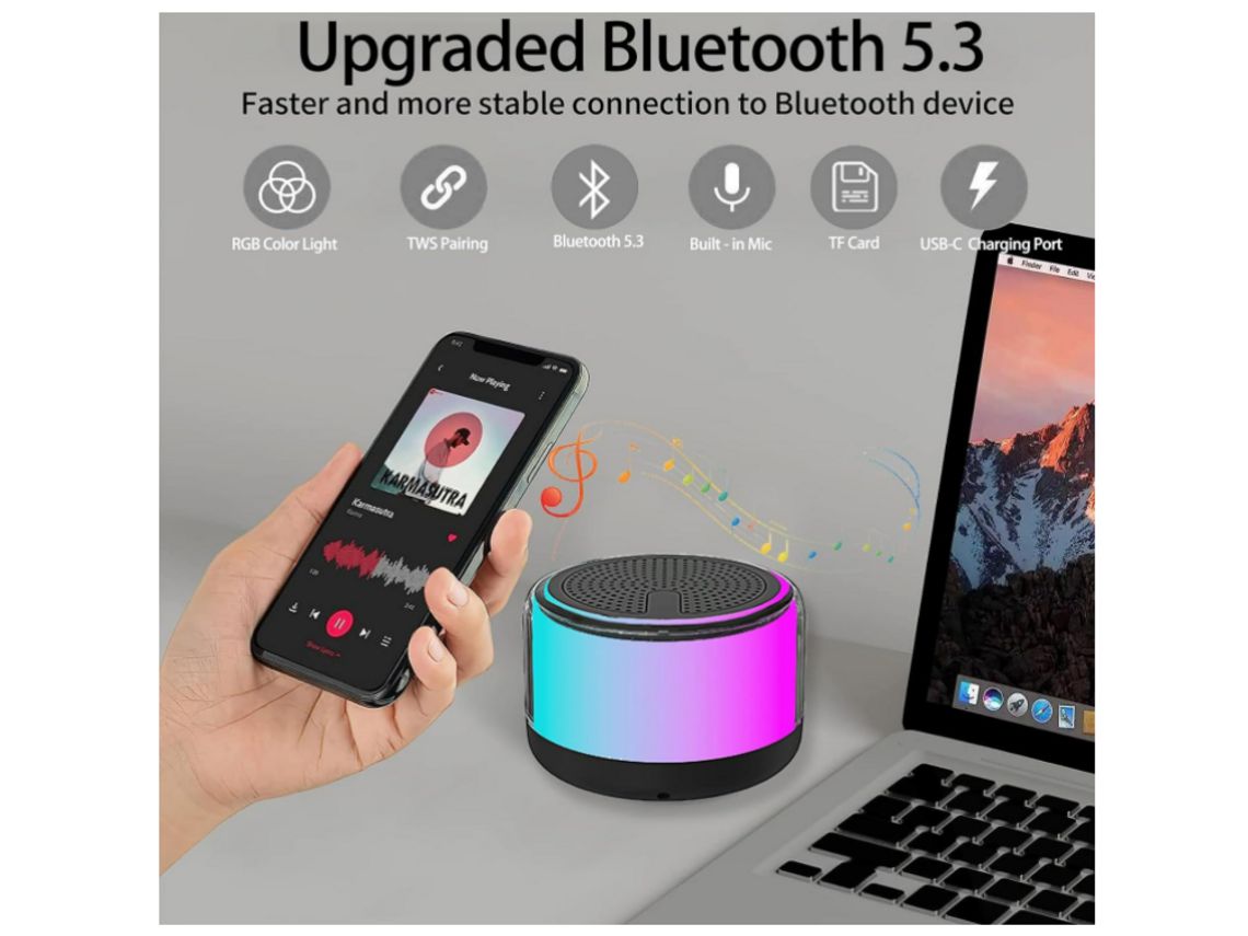 Altavoz Bluetooth portátil con luces, mini altavoz Bluetooth