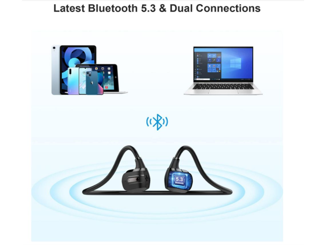 Auriculares Abiertos Deportivos Incorporado Estéreo Inalámbricos  Ultraligeros CHRONUS Bluetooth Azul