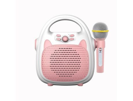 Máquina de Karaoke, altavoz de Karaoke portátil recargable con micrófono BT/tarjeta de memoria/luces de conectividad USB para niños y niñas rosa