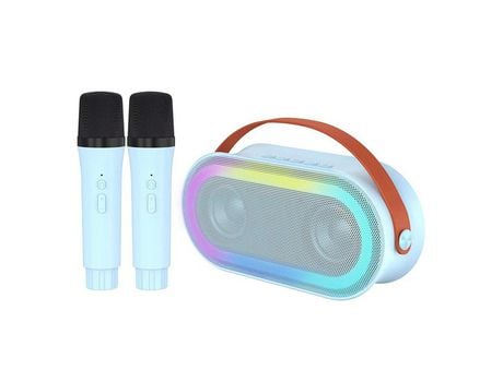 Mini máquina de Karaoke con 2 micrófonos inalámbricos, altavoz BT portátil, regalos para niñas y niños, fiesta de cumpleaños, conjunto KTV en casa ...