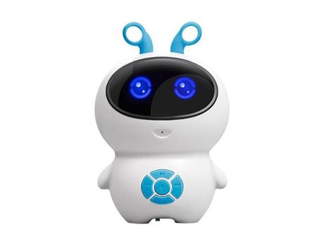 Pequeño robot inteligente blanco, robot compañero infantil, enseñanza síncrona, wifi, internet, Educación Temprana, micrófono azul