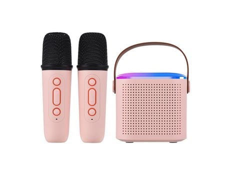 Mini máquina de Karaoke Y1, micrófono portátil y caja de sonido rosa