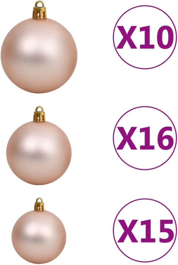 Conjunto de adornos de Navidad VIDA XL 120 Bolas + Pico + 300 Luces LED Rosa y Dorado (3/4/6 cm)