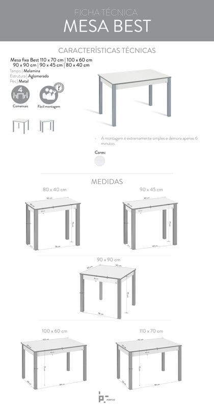 Mesa de Cocina Fija PORTUS Best (100x60x75 cm - Aglomerado - Blanco)