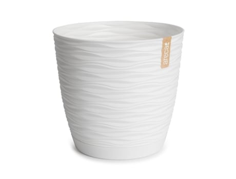 ARECA Wind - Maceta Decorativa Redonda 23 cm con Plato Integrado Blanco Roto