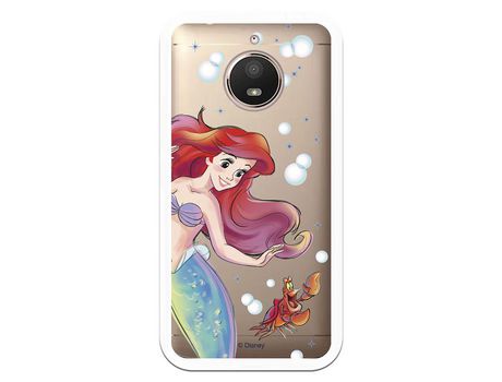 Funda Oficial Disney Sirenita y Sebastian Transparente para Motorola Moto E4 Plus - La Sirenita