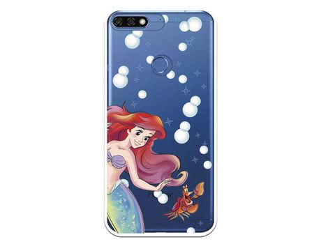 Funda Oficial Disney Sirenita y Sebastian Transparente para Huawei Y7 2018 - La Sirenita