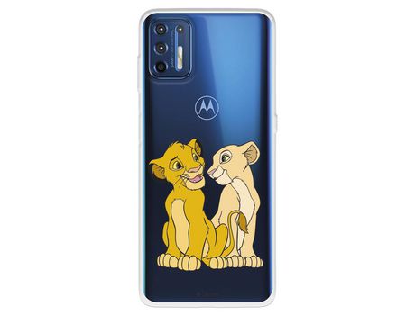 Funda para Motorola Moto G9 Plus Oficial de Disney Simba y Nala Silueta - El Rey Leon