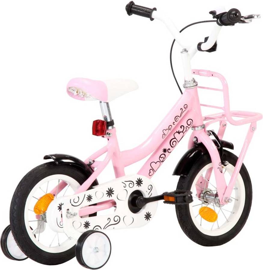 Bicicleta Niños VIDAxL y Portaequipajes Delantero 12" Blanca y Rosa