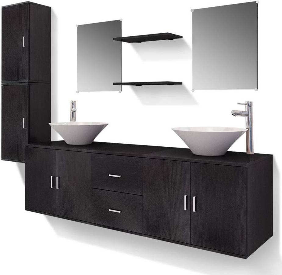 Conjunto de Muebles VIDAXL Modelo 2 (Negro - Madera Contrachapada - 150x45x45 cm - 11 Piezas)