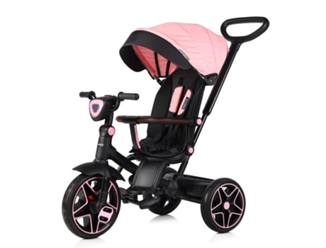 Triciclo Infantil DERBY con Capota y Mango Parental hasta 25 Kg flamingo CHIPOLINO