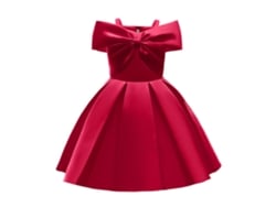 Vestido NNJXD Princesa Lazoy Hombros Poliéster para Niña (110 cm - Rojo)