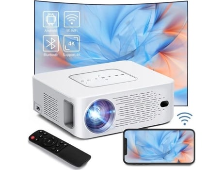 EKASN Videoproyector 1080P Nativo 4K Full HD Portátil Android9.0 Wifi Bt Proyector Youtube Netflix-Blanco