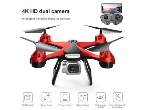 Mini dron con cámara dual profesional HD 4K (Duración de la batería: 15 min - Rojo)