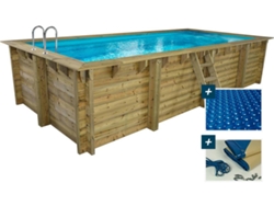 HABITAT ET JARDIN Piscina rectangular de madera "Tobago" - 6,20 x 3,00 x 1,31 m + cubierta de burbujas de 180 µ - cubierta de invierno de 280 g/m²