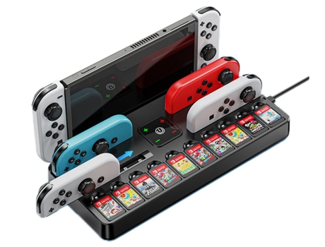 Base de carga de almacenamiento Switch con cargador de controlador Switch y 10 ranuras para juegos