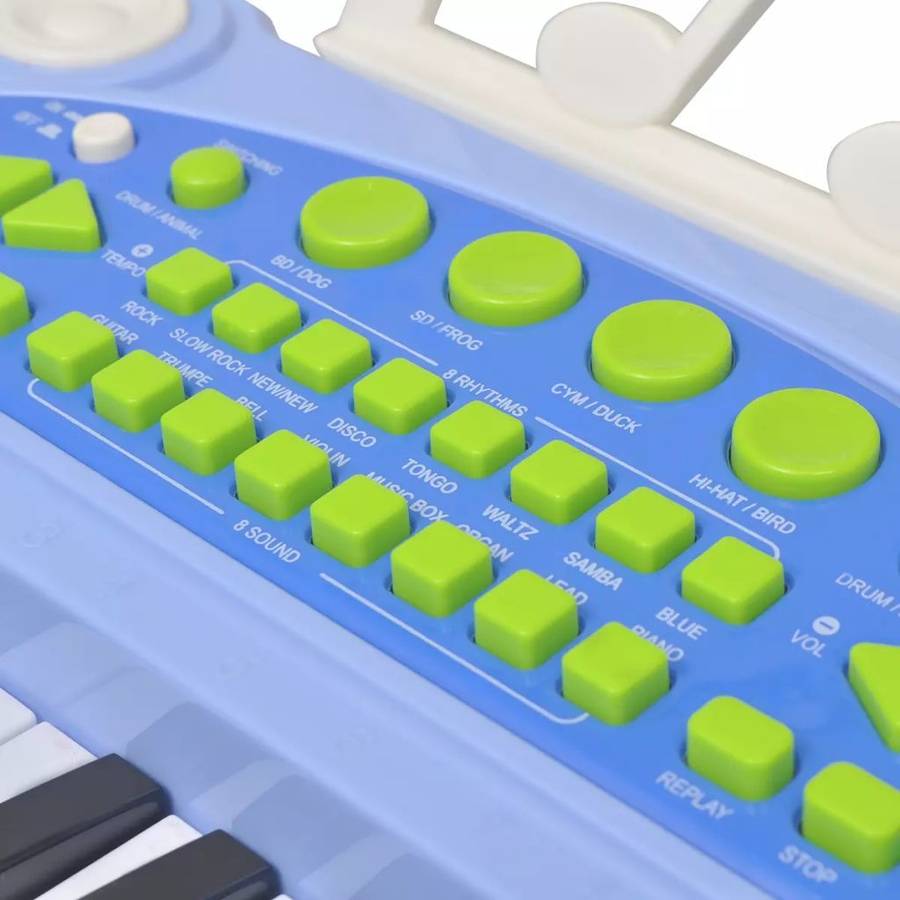 Piano VIDAXL de 37 teclas con taburete y micrófono Azul