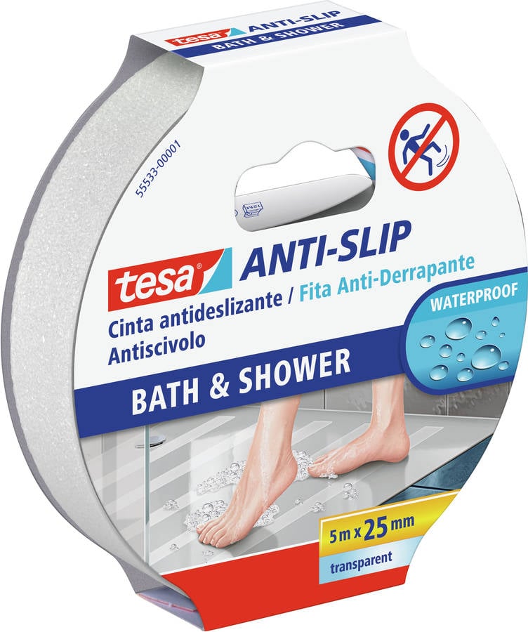 Cinta Adesiva TESA Antideslizante p/ Baño Transparente (25mm x 5m)