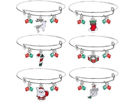 Pulseras navideñas para mujeres, 6 lindas pulseras rojas y verdes, pulseras de encanto ajustables