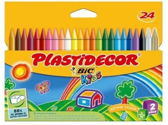 Bic Kids Ceras de colores para niños material escolarplastidecor vivos surtidos 24 plastidecor