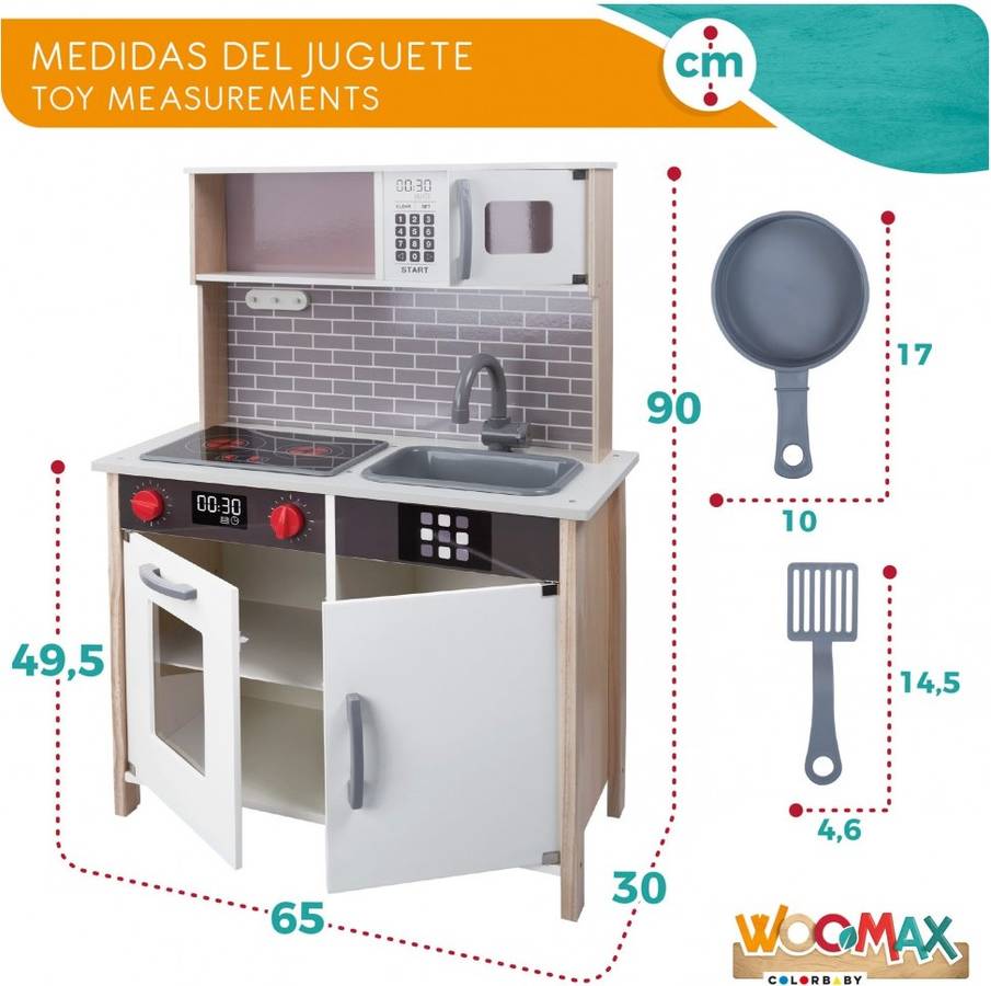 Cocina de Juguete WOOMAX Gris (Edad Mínima: 3 Años - 65 x 30 x 90 cm)