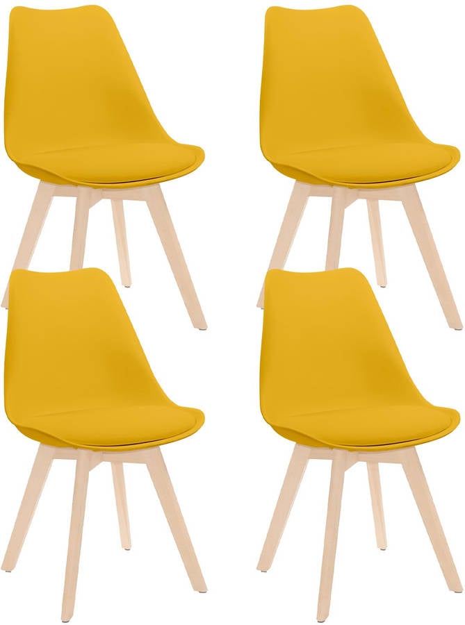 Thinia Home Pack 4 sillas de comedor estilo daria 83x55x48cm conjunto amarillo madera haya polipropileno espuma 48x55x83