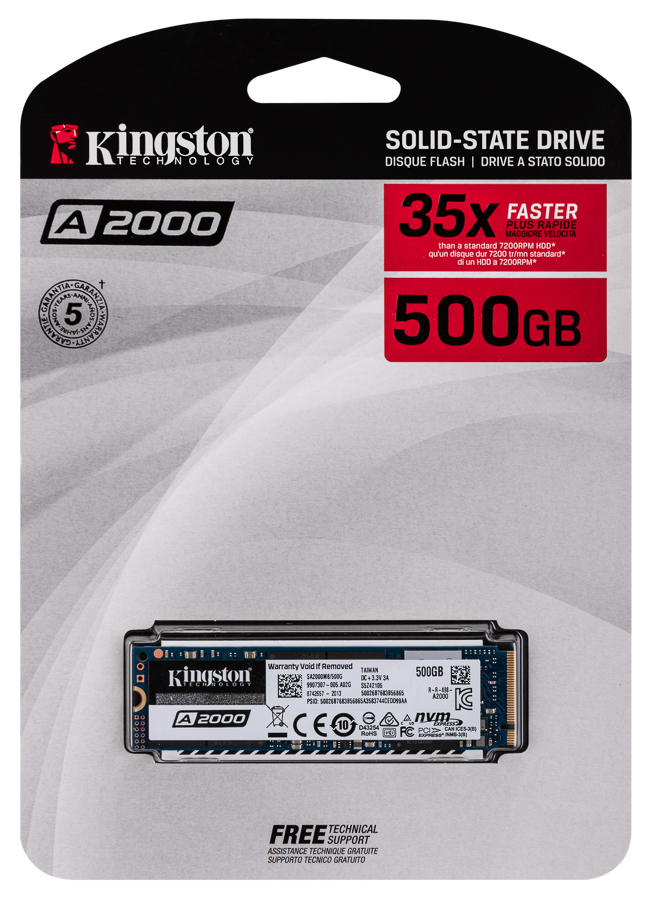 Disco SSD Interno KINGSTON A2000 500 GB (500 GB - M.2 PCI-Express - 2200 MB/s)