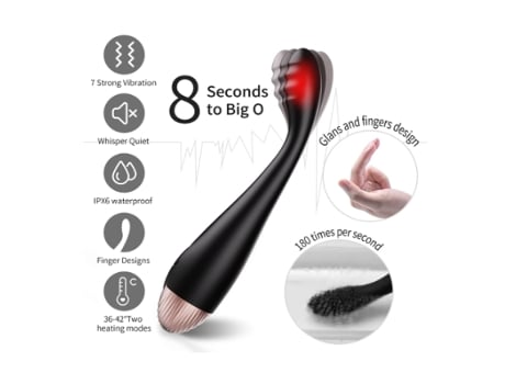 Vibrador de Clítoris gSpot Vibración de Dedo de Orgasmo Rápido con 7 Vibraciones y 2 Modos de Calentamiento Negro BISBISOUS