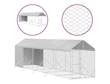 Perrera De Exterior Con Toldo Acero Galvanizado Plata 2X10X2.5M VIDAXL