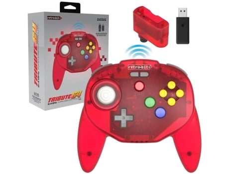 Retrogaming-RETRO-BIT Tribute64 2.4Ghz Wireless Gamepad para Nintendo 64/Switch/Pc/Mac Transparente Rojo