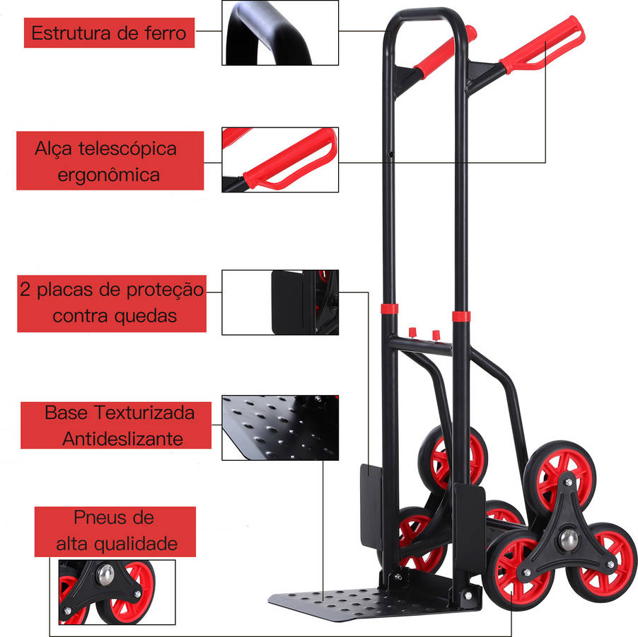 Carretilla De Mano para escalera durhand negro 60x45x109 cm carrito 60x45x109cm