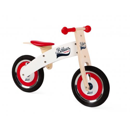 Janod Bikloon Bicicleta sin pedales de madera rojo y blanco j03266