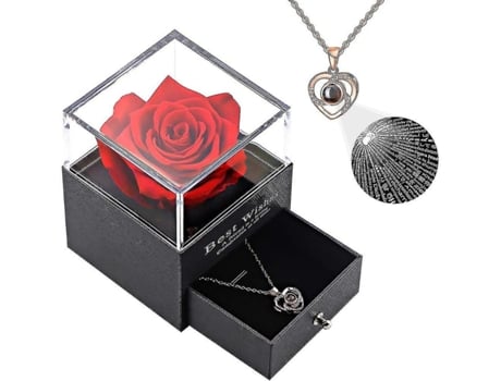 Preservado Red Real Rose With I Love You Collar en 100 idiomas regalos de flores encantados para mamá esposa novia