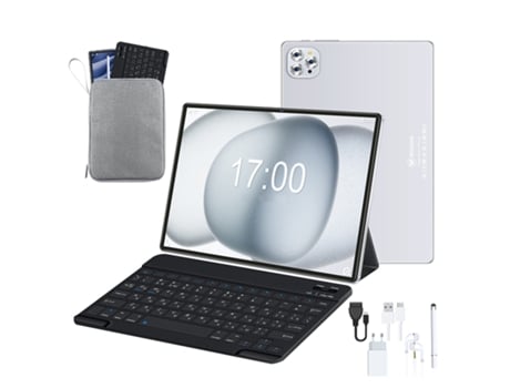 WUXIAN V62 Tablet + Teclado Bluetooth + Funda de Piel + Auriculares + Bolsa Plana (10.1''- 64GB- 4GB RAM -GPS- WiFi-4G - blanco)