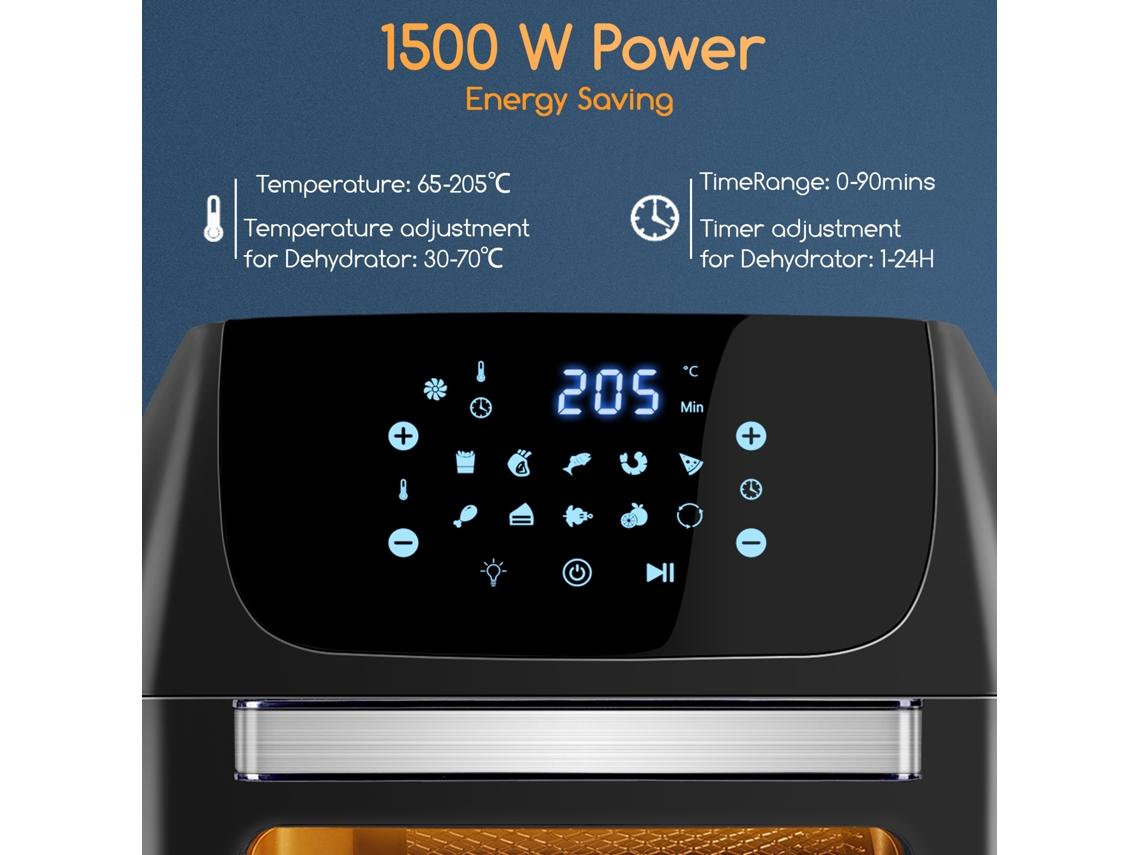 Aigostar Owen - Freidora aire de 12 litros de capacidad, Horno de aire  multifunción, 1700 W, Pantalla LED táctil, 8 modos predeterminados, Incluye  7 accesorios, Sistema giratorio, Libre de BPA : : Hogar y cocina