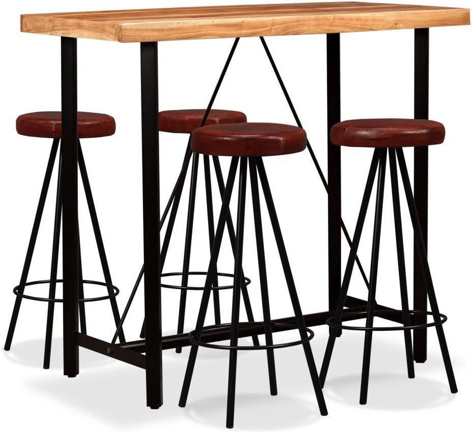 Set Muebles De bar 5 pzas madera maciza acacia cuero genuino conjunto vidaxl sheesham y