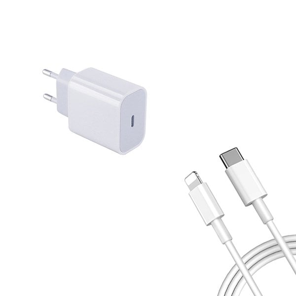 Kit Base Cargador Type C Fastcharge 20W + Cable de Carga Type C Lightning  con Tecnologia Pd e Certificado Mfi para iPhone 14 PHONECARE Blanco