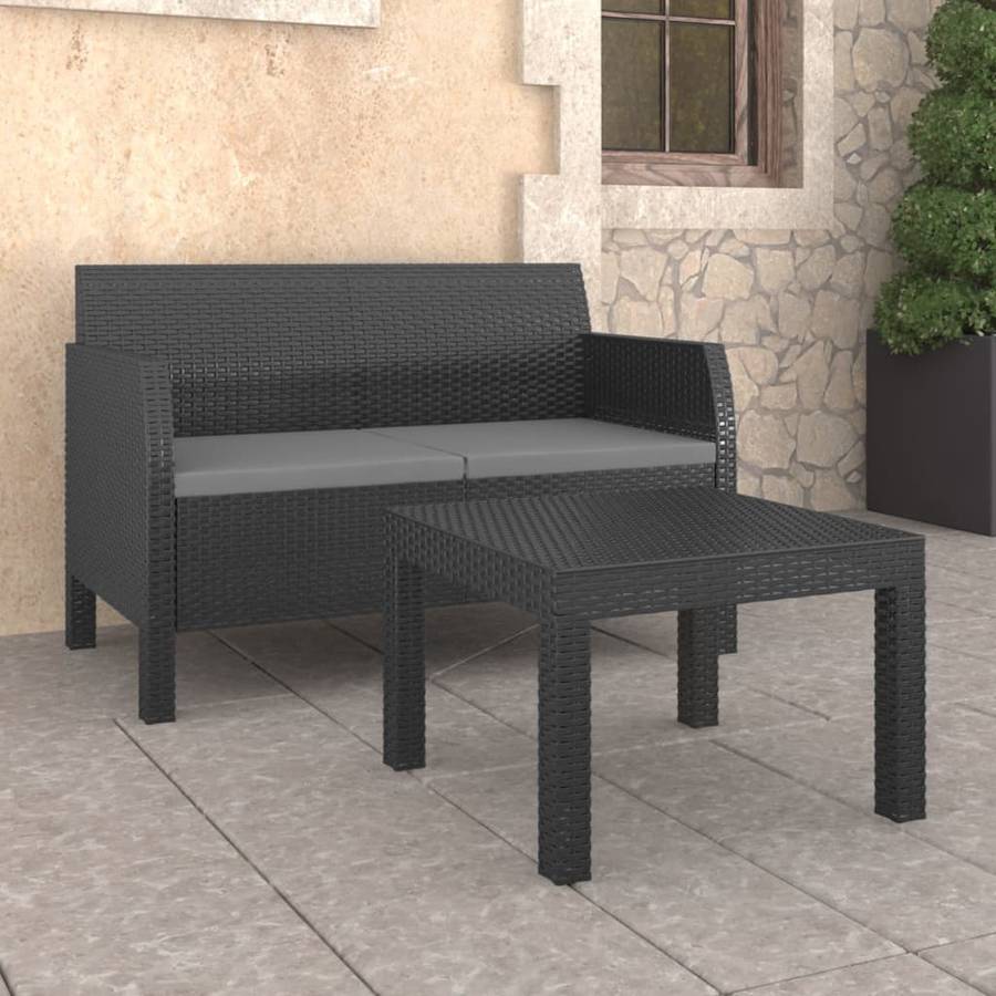 Juego de Salón de Jardín con Cojines VIDAXL (Antracita- Polipropileno- 58 x 58 x 41 cm; Sofa 122 x 65 x 76 cm)