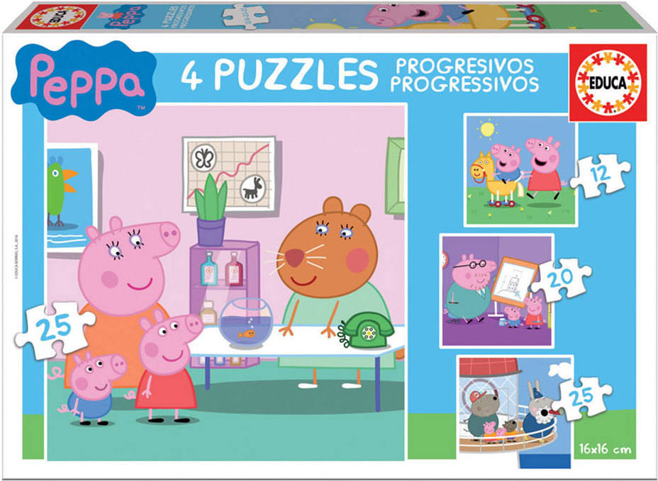 Puzzle EDUCA Progresivos 4x Peppa Pig 12-25 (Edad Mínima: 3 Años - 25 Piezas)