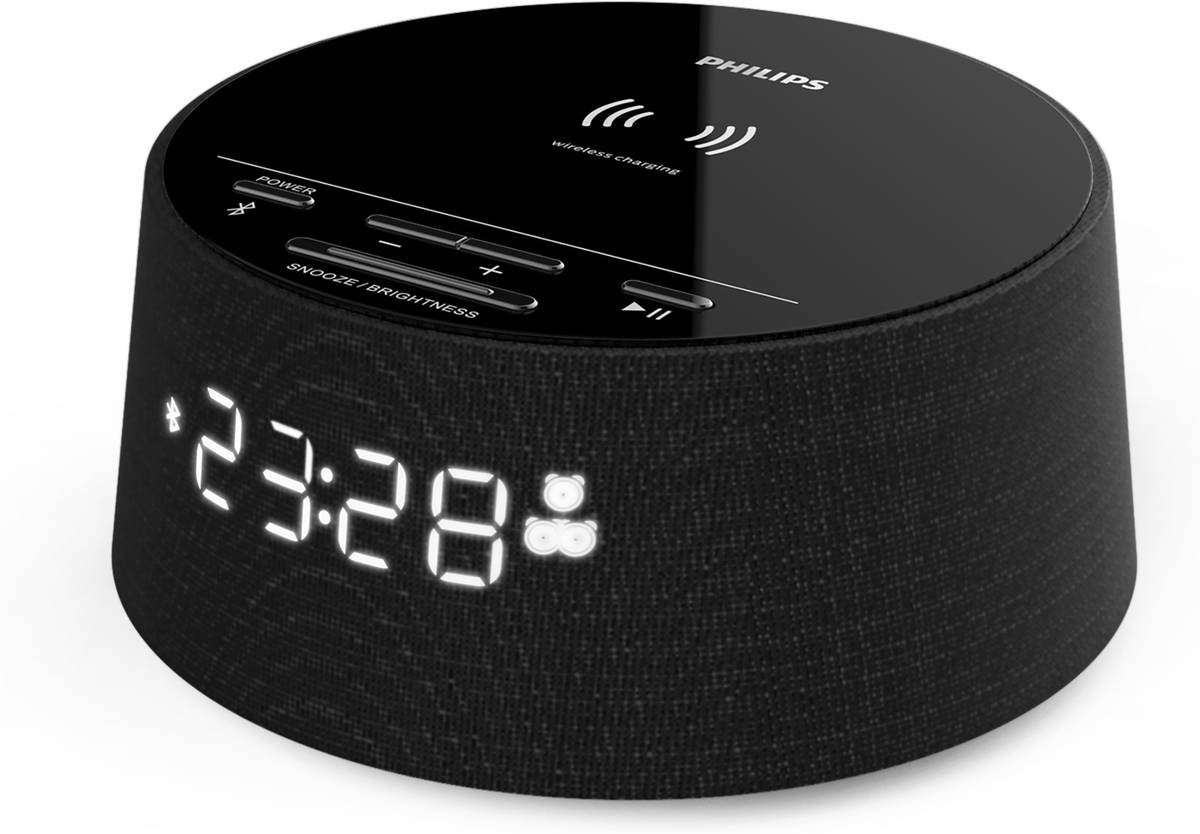 Radio Despertador PHILIPS TAPR702/12 (Negro - Bluetooth - Alarma Doble - Cargador Inalámbrico)