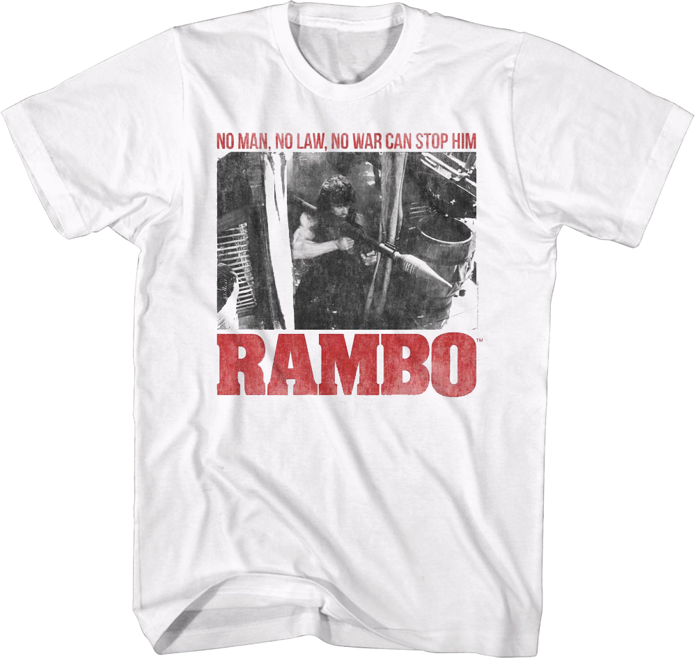 Camiseta Unisexo DEEPSTONE No Man No Law No War Can Stop Him Rambo Blanco (S)