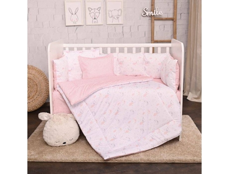 Juego de Textil de Cama Rejillas LORELLI LILY Ranforce Pink Moons & Stars (5 Piezas)