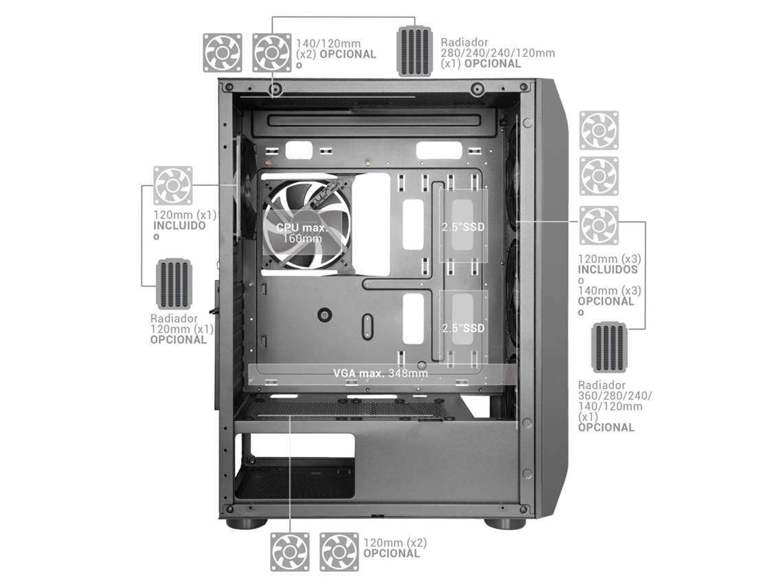 Mars Gaming - MC-C Negro Caja PC ATX Panel Frontal Metal-Mesh
