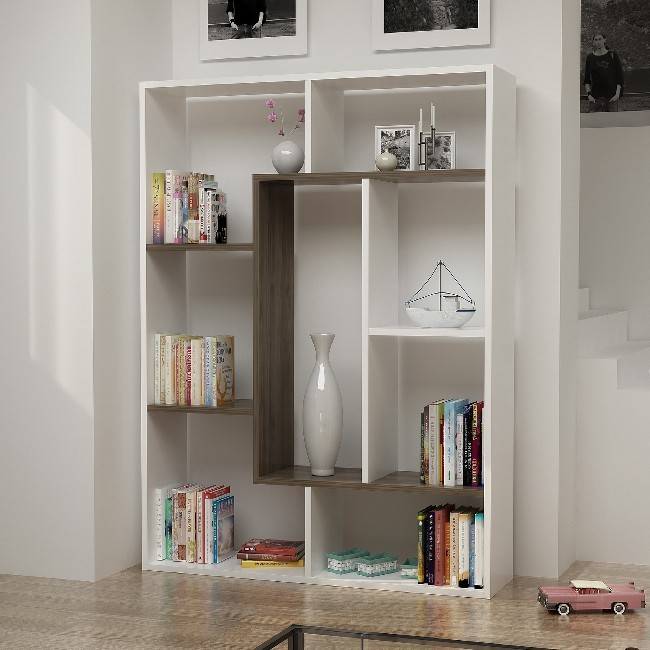 Librería Liam Blanca con detalle nogal 100x136h factory homemania 100 22 136 cm estantería 100x22x136