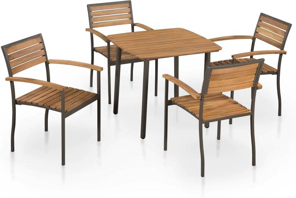 Juego Muebles De vidaxl madera maciza acacia y acero 5 pzas set comedor conjunto cenar para exterior piezas mobiliario