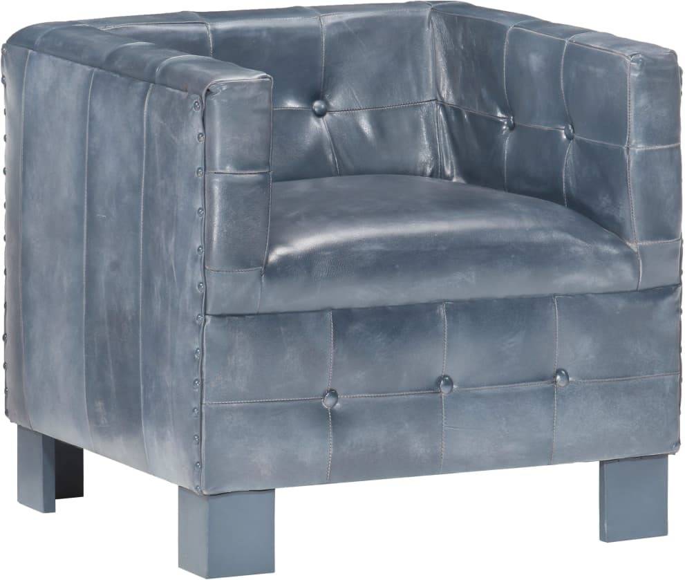 Sillón VIDAXL Con Diseño De Cubo Cuero Auténtico Gris (63x58x58 cm)